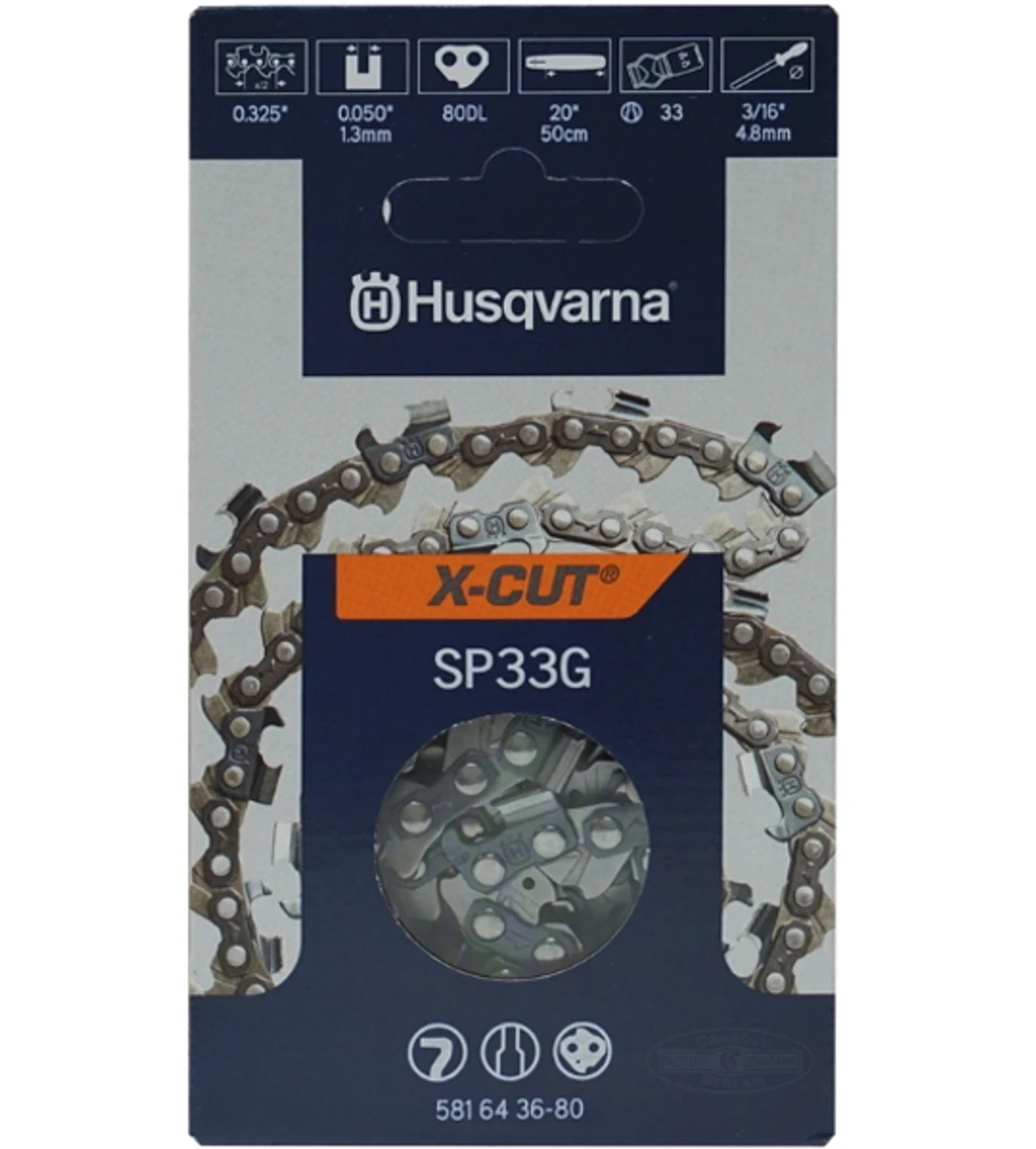 Husqvarna Saw Chain X-Cut SP33G Semi Chisel Pixel 80DL 20" .325" 1,3mm