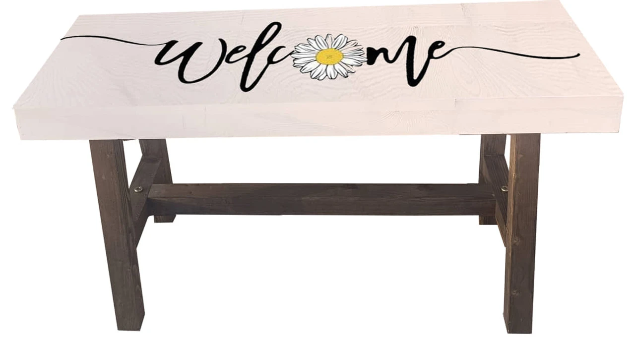 Wooden Daisy Welcome Garden Bench 31.5"